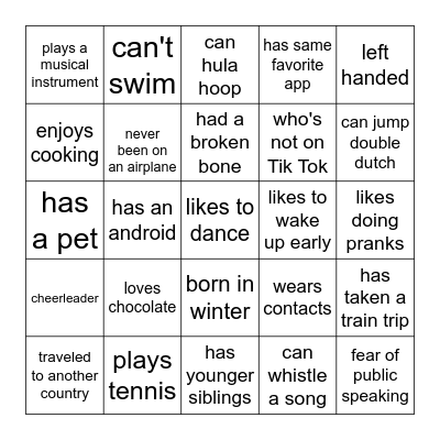 Getting to Know You Better Bingo Card