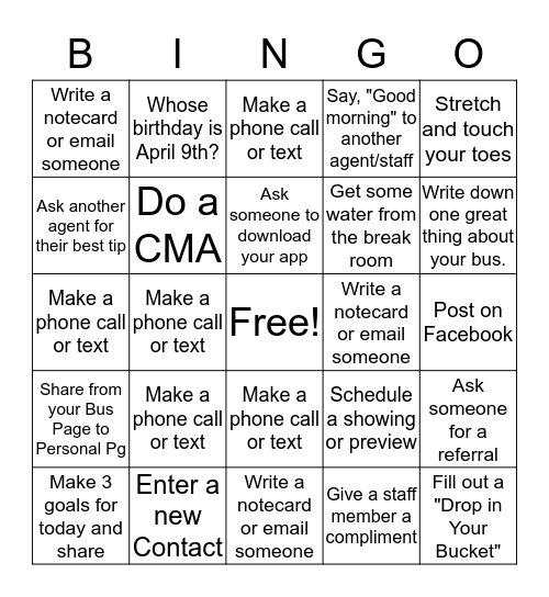 Power Hour Bingo Card