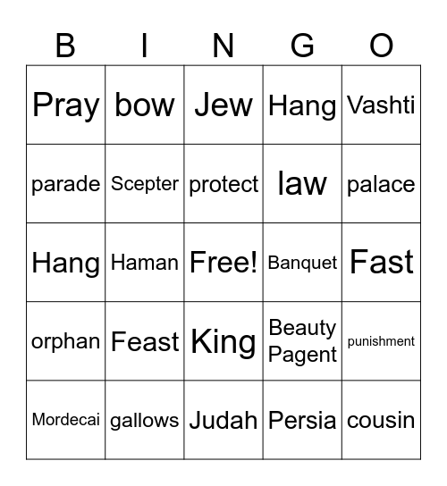 Queen Esther Bingo Card