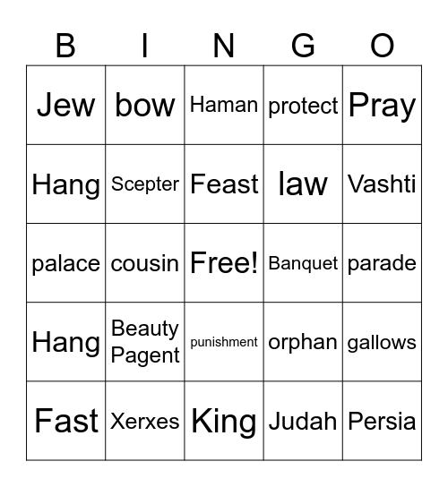 Queen Esther Bingo Card