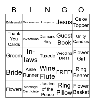 Amber's Bridal Shower Bingo Card