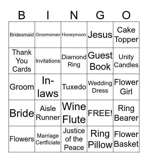 Amber's Bridal Shower Bingo Card