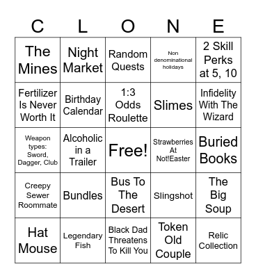 Definitely Not Stardew Bingo Card