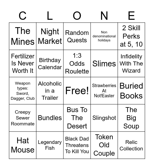 Definitely Not Stardew Bingo Card