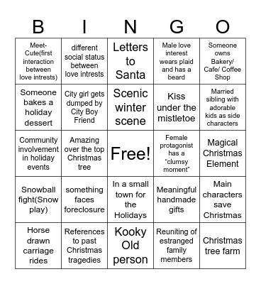 Hallmark Christmas Movies Bingo Card