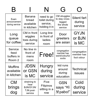 Sydney Service Day Bingo Card