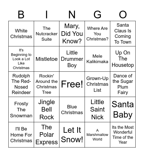 CHRISTMAS SINGO Bingo Card