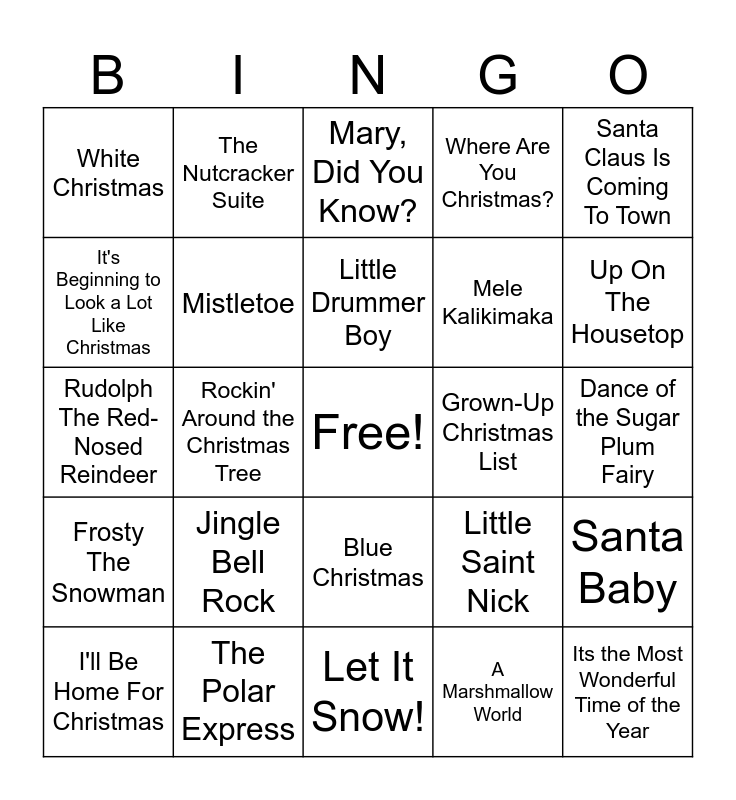 CHRISTMAS SINGO Bingo Card