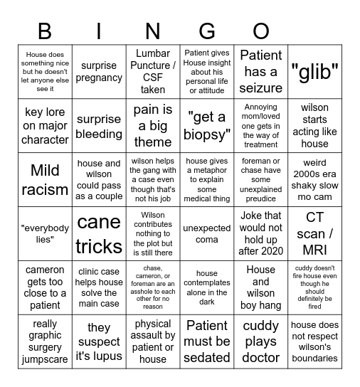 House MD Bingo Card