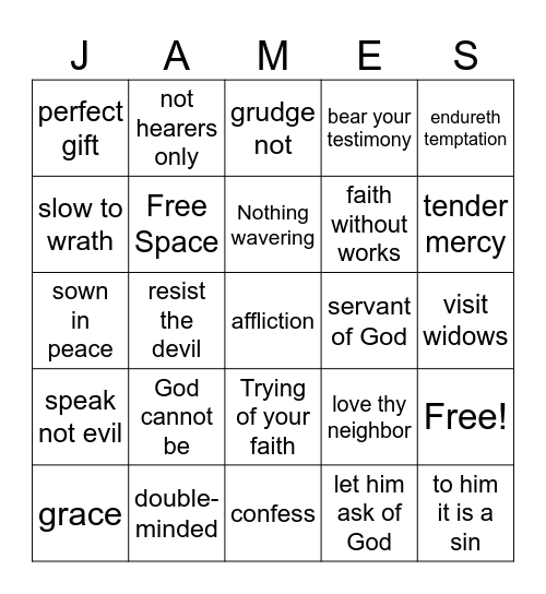 The Book of James Scripture Hunt Bingo Card