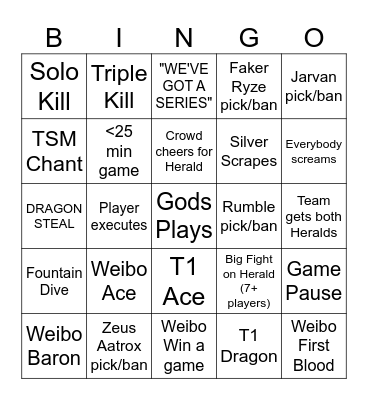 2023 LoL World Championship Finals Bingo Card