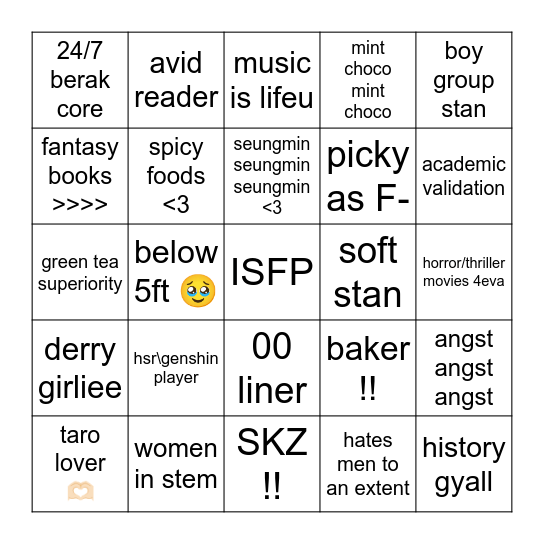 hani’s bingo 🫧 Bingo Card