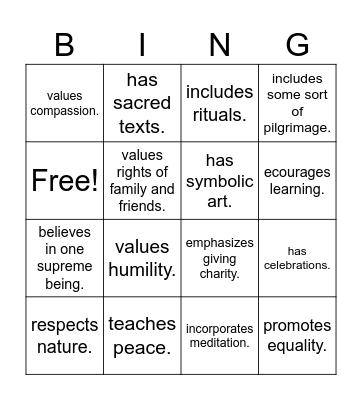 Find someone whose Religion: Bingo Card