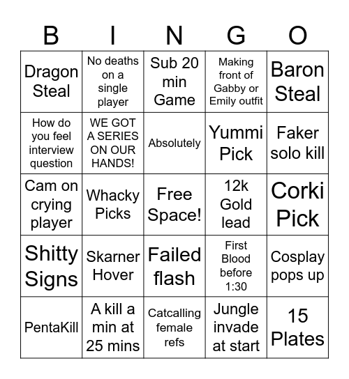 League of Legends Worlds Bingo Card