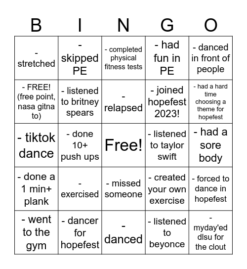 Untitled Bingo Card