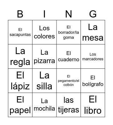 OBJETOS DE LA CLASE Bingo Card
