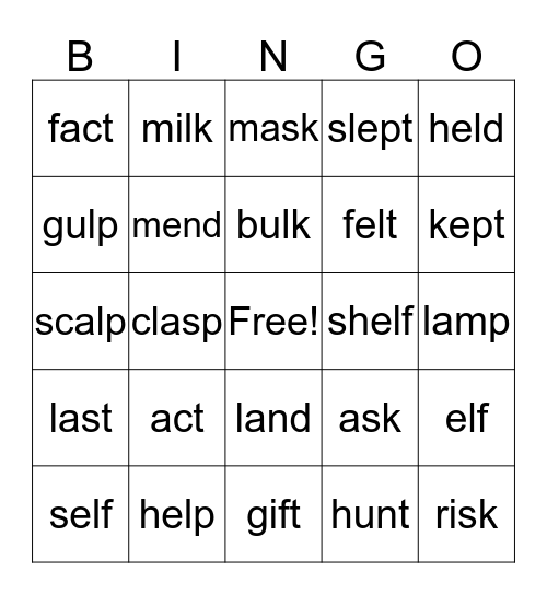 Ending Blends Bingo Card