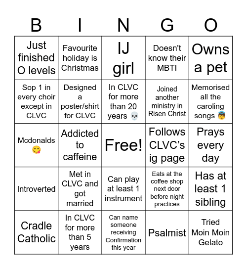 CLVC Retreat 2023 Bingo Card