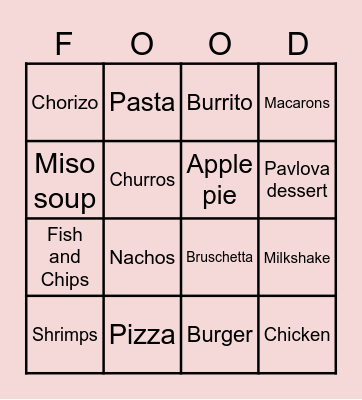 Food Bingo Card