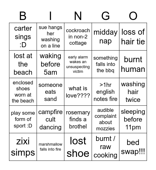 glenchies bingo Card