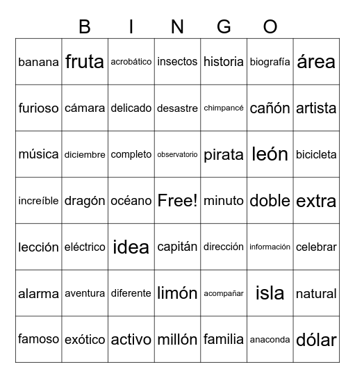 Bingo - Cognados Bingo Card