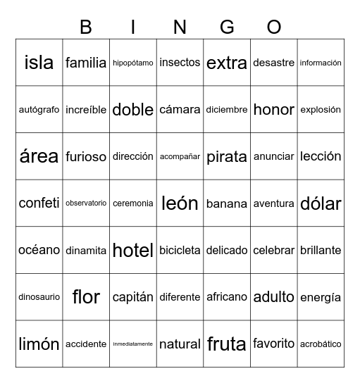 Bingo - Cognados Bingo Card