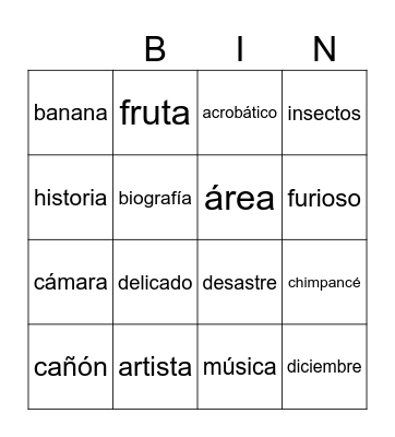 Bingo - Cognados Bingo Card