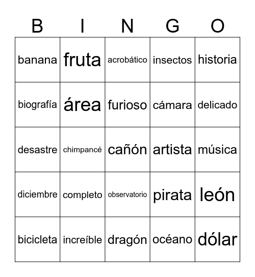 Bingo - Cognados Bingo Card