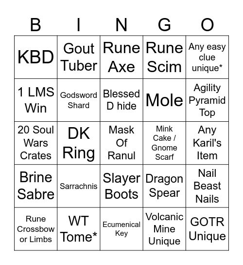 OSRS Bingo Card