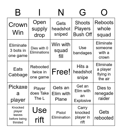 FORTNITE BINKKO 2.0 Bingo Card