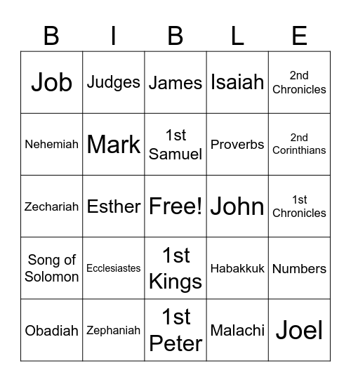 Books of the Bible Bingo Card