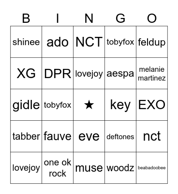 jo’s music taste!☆l Bingo Card
