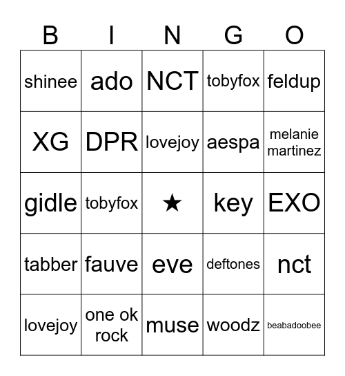 jo’s music taste!☆l Bingo Card