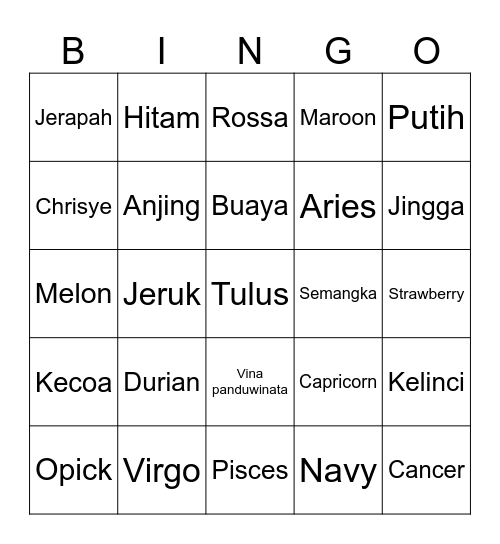 Untitled Bingo Card