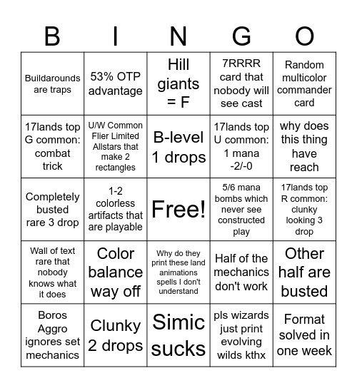 Modern Limited Set Bingo Card