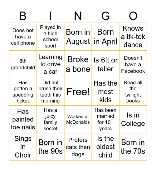 2023 Thanksgiving Bingo Card