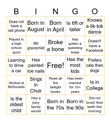 2023 Thanksgiving Bingo Card