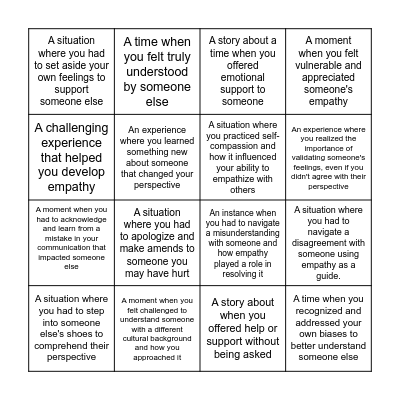 Empathy Bingo Card