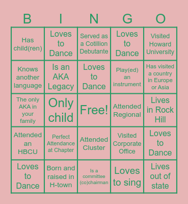 Pretty Girl Bingo Card