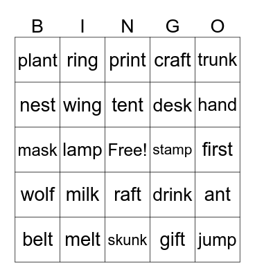 Final Consonant Sounds Bingo Card