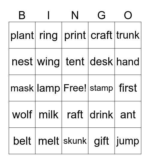 Final Consonant Sounds Bingo Card