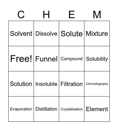 Miss Webb's Separation Techniques Bingo Card
