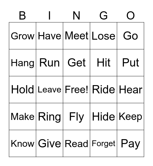 Verbs Simple Past/ Past Participle Bingo Card
