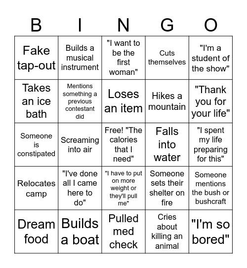 ALONE Bingo Card