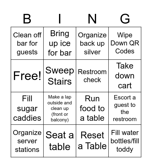 Support Bingo Card