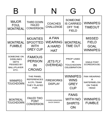 2023 GREY CUP Bingo Card