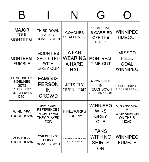 2023 GREY CUP Bingo Card