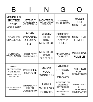 2023 GREY CUP BINGO Card