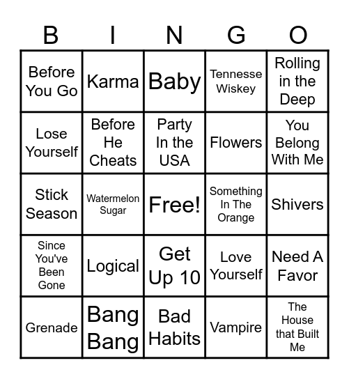 FAMILY MUSIC BINGO Card