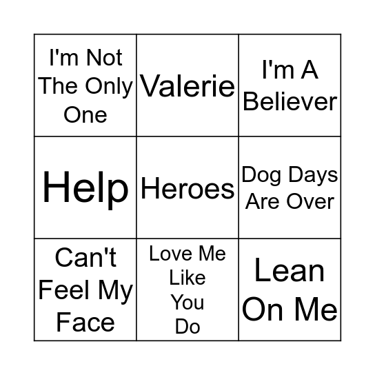 Musical Bingo Card